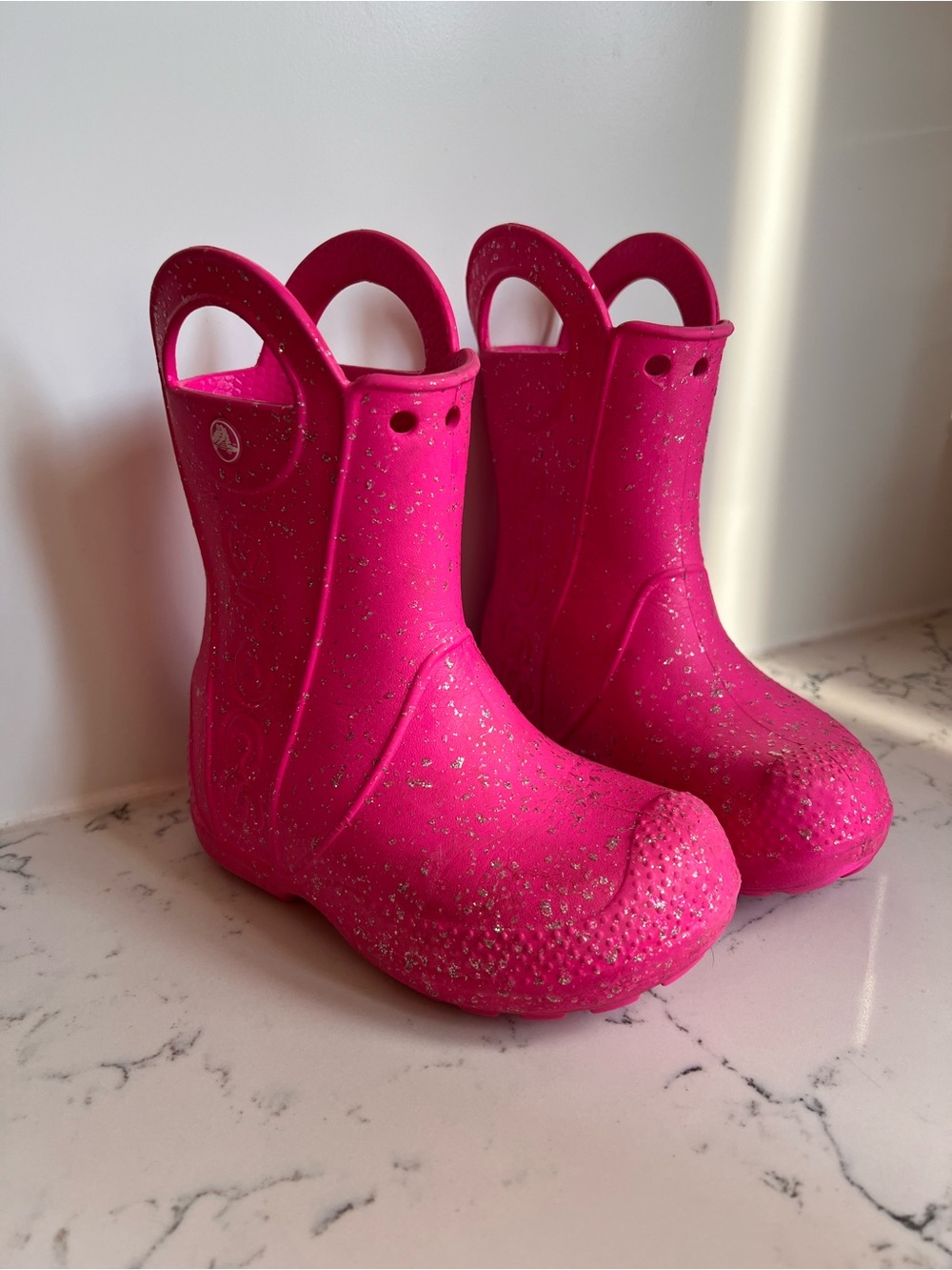 Crocs - Pink Sparkle Pull On Rain Boots - Toddler 9